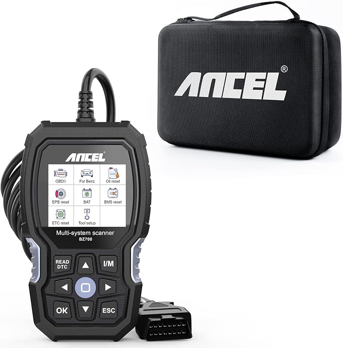 ANCEL BZ700 with Case Professional OBD2 Scanner for Mercedes Benz Sprinter Smart, Read/Erase Transmission ABS SRS Airbag SAS TPMS Error Codes Diesel Car Diagnostic Reset Scan Tool Engine