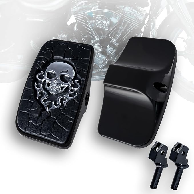 Driver Footpeg Passenger Peg Floorboard Footboard for Yamaha Xvs Vstar Virago Stryker Xvs950 Xv1100 Xvs1300 Etc (MetalSkull, GlossBlack)