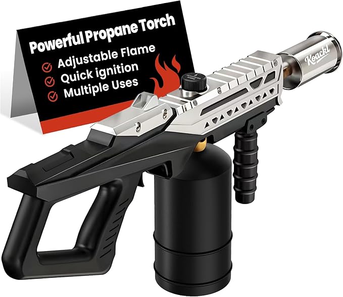 KOACKL Powerful Propane Torch Gun, Kitchen Torch with Adjustable Flame, Flamethrower Blow Torch Gun Gas Welding Kits for BBQ, Searing, Camping & Charcoal Torch Lighter(Tank Not Included)