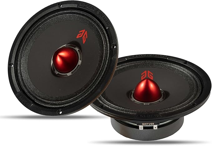 MX65E1 Loudspeaker 6.5 Inch Midrange 400 Watts 6 Ohms Red Bullet, Premium Quality Audio Door Speakers for Car or Truck Stereo Sound System, Black (2 Speakers)