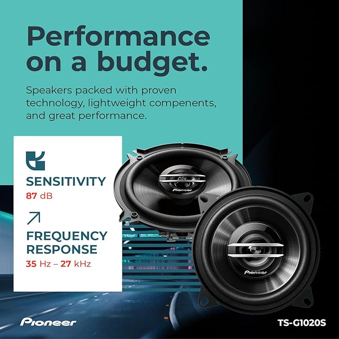 PIONEER G-Series TS-G1020S 4” 2-Way Speakers (Pair) – 210W Max, Crisp Highs + Clear Vocals, Great Stock Replacement, High-Efficiency Speaker Designed for OEM Power