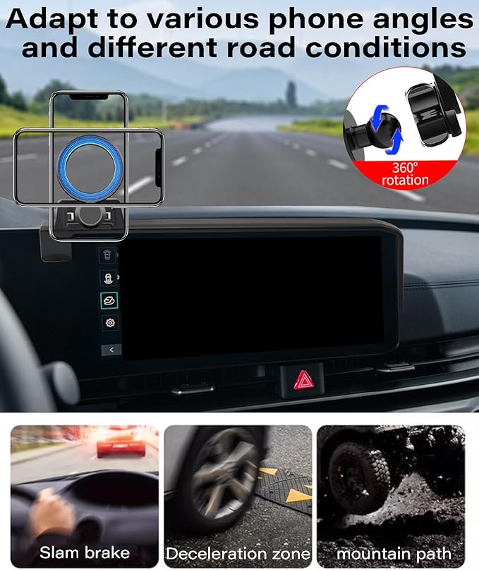Magnetic Car Phone Mount for 2025 2026 KIA Carnival/Carnival EV Accessories, for MagSafe Strong Magnets Cell Phone Holder 12.3-Inch Screen Cradles, with Portable Phone Gripper 360° Rotation