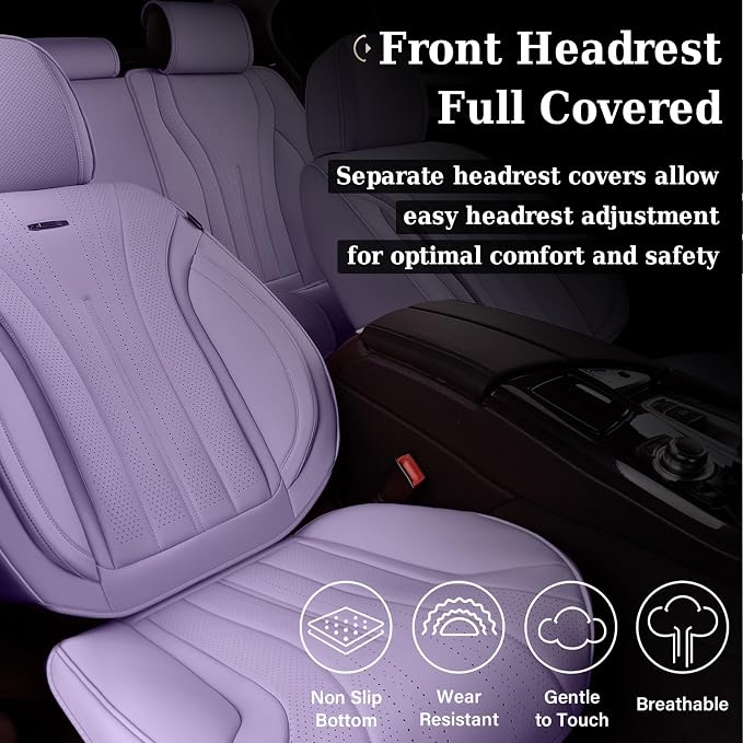 Coverado Front Seat Covers for Cars, Luxury Leather Seat Covers, Waterproof Car Seat Protector, Driver Car Seat Cushions Universal Fit for Most Sedan, SUV, Trucks (Purple)