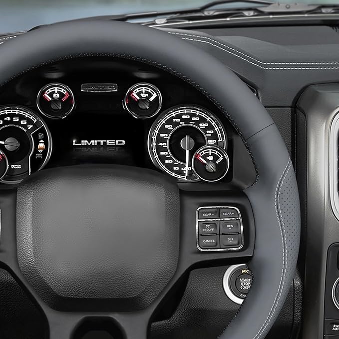 MEWANT DIY Hand Stitch Steering Wheel Cover for Dodge Ram 1500 2500 3500 2004-2008 Grey Faux Leather Steering Wheel Wrap
