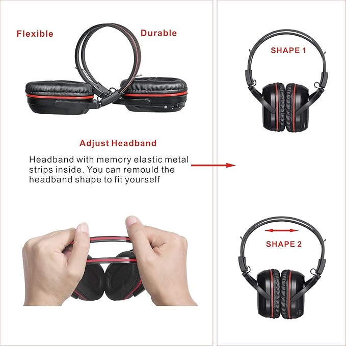 SIMOLIO Infrared Headphones for Car DVD, Not Bluetooth, Universal 2 Channel IR Headphones for Honda Odyssey, uConnect Chrysler Pacifica, Town & Country, GMC Yukon, Wireless Headsets for TV, 3 Pack