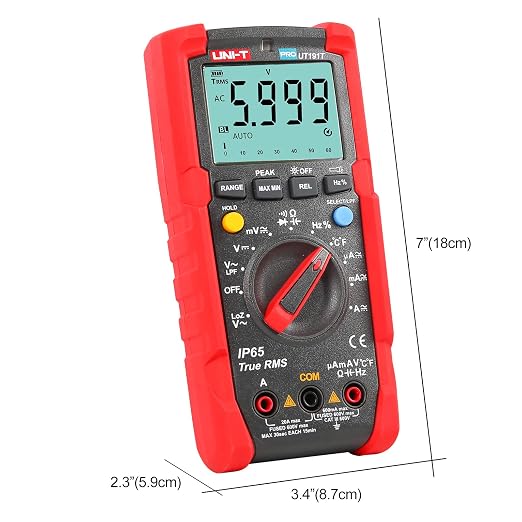 UNI-T Industrial Digital Multimeter UT191T (IP65, 2M Drop Test) True RMS 6000 Counts ACV LPF ACV Peak Hold AC DC Voltage Current LOZ ACV Temperature Resistance Capacitance Frequency Duty Cycle