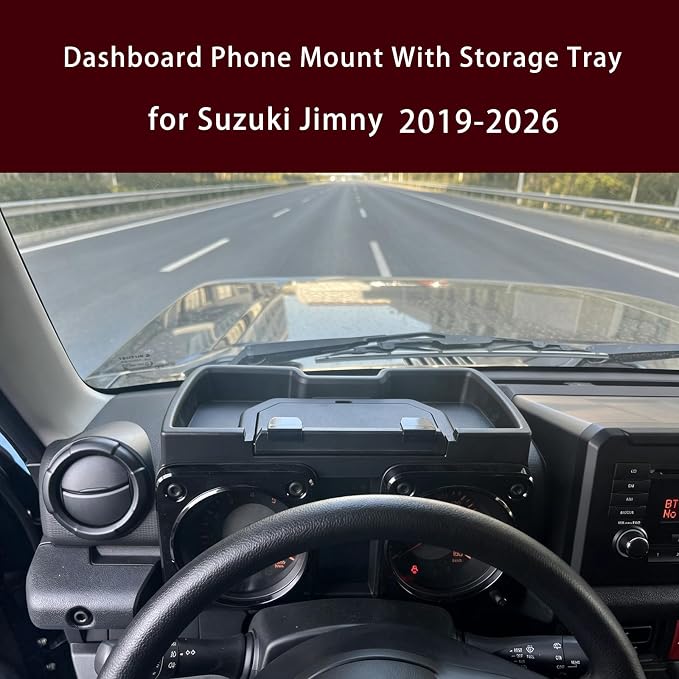 2-in-1 Phone Mount and Storage Tray for 2019-2026 Suzuki Jimny Phone Holder | Center Console Dash Organizer Storage Box Interior Accessories
