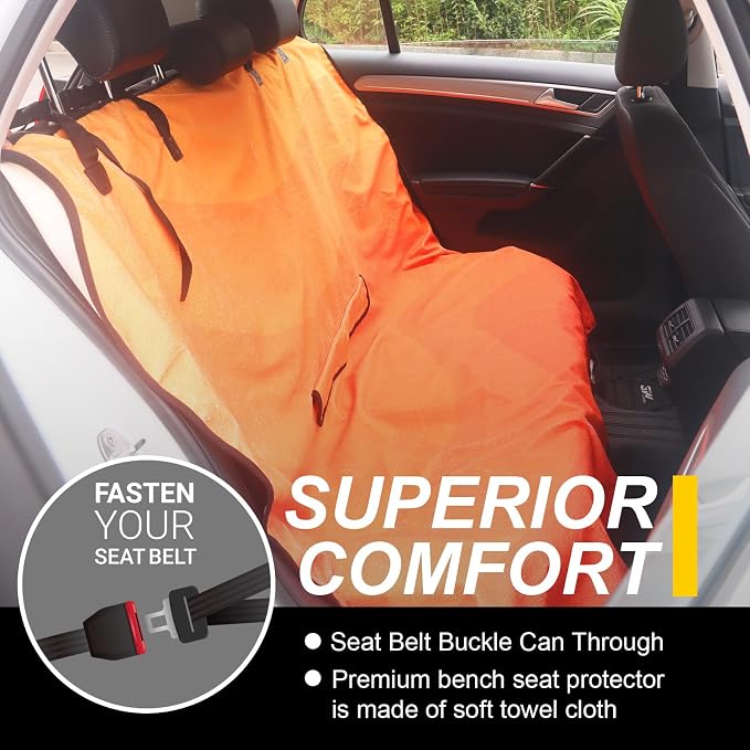 Back Seat Cover for Car Trucks Van SUV Jeep,Waterproof Rear Bench Towel Seat Covers for Dogs and Kids,Automotive Backseat Protector (Orange)