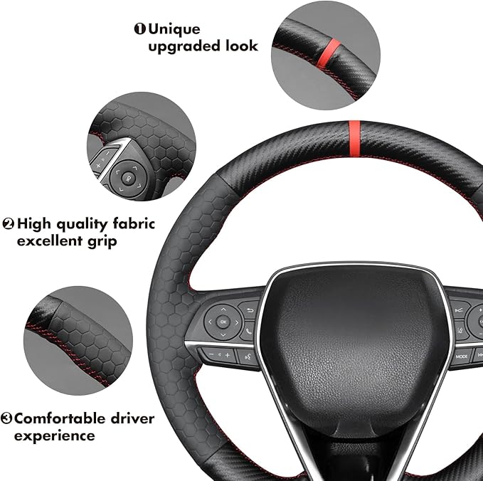 MEWANT Steering Wheel Cover for Toyota RAV4 2019-2024/Camry 2018-2024/Corolla 2020-2024/Avalon 2019-2022 Hand-Stitched Steering Wheel Wrap