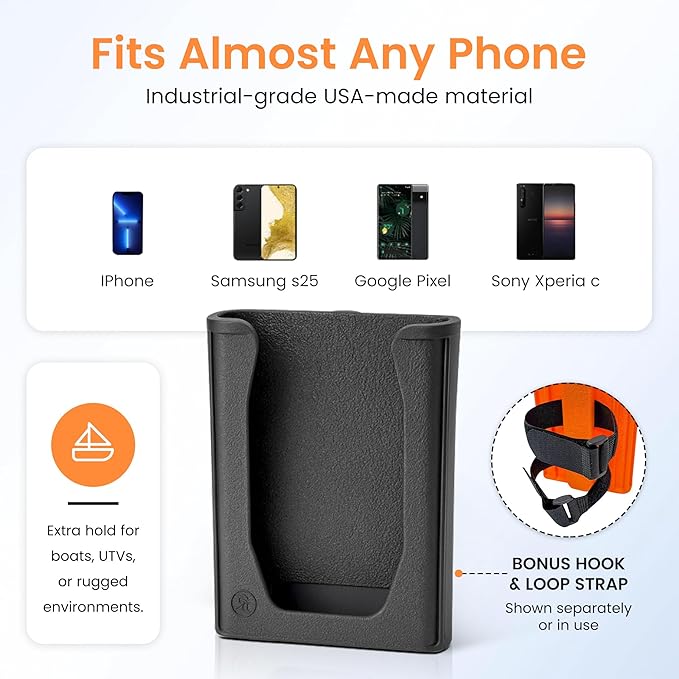 Chatelet SoftJaw Magnetic Phone Holder – Universal Rugged Phone Mount for Work, Boats, Trucks, Camping, Pool Umbrellas & More | Super Strong Magnets + Bonus Strap | USA Made (Black, Phone)