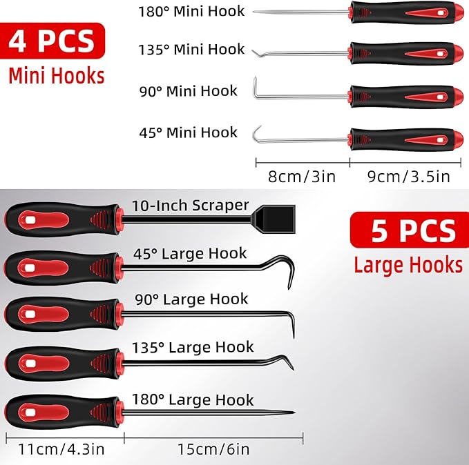 11 Pcs Hook and Pick Set Mechanic, Automotive Pick Tool for Car Oil Seal/O-Ring Seal Hoses Puller Remover Gasket Scraper Magnet Pickup Tool