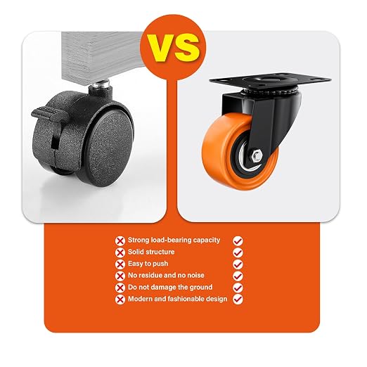 2" Swivel Plate Casters Set of 8 Heavy Duty 400 lbs | Orange PU, Non-Marking, Quiet. 400 Lbs/4 Casters. No Brake - Continuous Rolling. Black Rustproof Bracket. Workshop, Garage