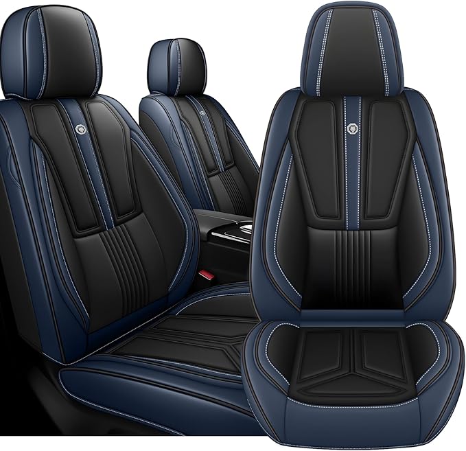 Arazi Fit for 90% of Mercedes-Benz Seat Covers, 360° Full Wrap Original Seat Cover, Waterproof Nappa Leather Seat Covers with Big Space Storage Pocket Seat Protector（2 Seats Standard, Black&Blue）