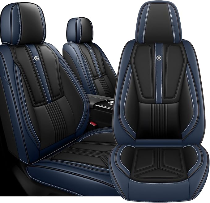 Arazi Fit for 98% of Mazda Seat Covers, 360° Full Wrap Original Seat Cover, Waterproof Nappa Leather Seat Covers with Big Space Storage Pocket Seat Protector（2 Seats Standard, Black&Blue）