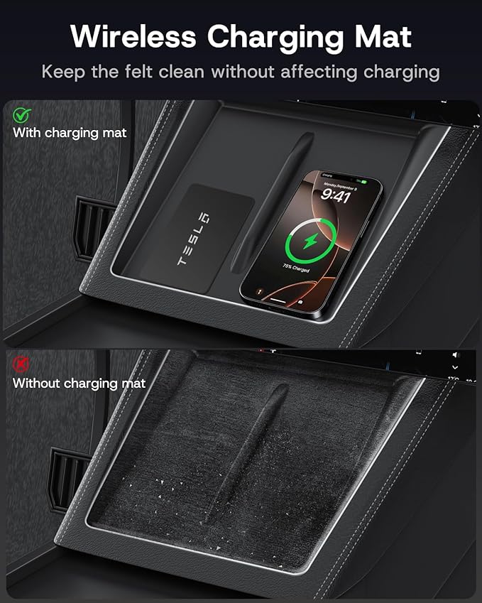 Center Console Organizer Tray for Tesla Model 3 Highland 2024-2026 & Model Y Juniper (Premium & Performance), 8PCS - PC Material & Silent Silicone Sunglasses Holder Armrest Hidden Storage Box