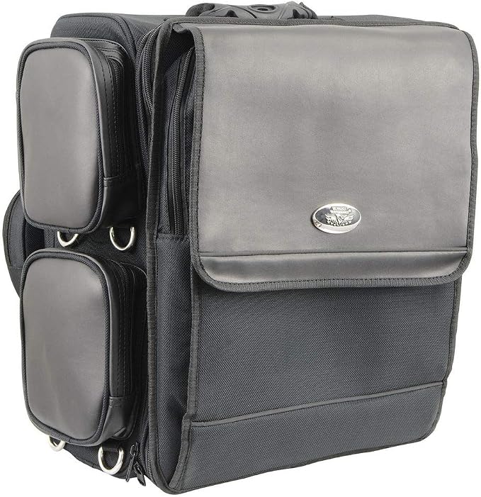 Milwaukee Leather MP8185 Large Black '4 Pocket' PVC Motorcycle Travel Sissy Bar Bag - Large