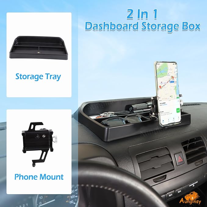Aunginsy Center Console Dash Storage Tray with Mobile Phone Mount Compatible with Hummer H3 2005-2009, Car Dashboard Multi-Functional Phone Holder Storage Box Dash Organizer Tray Insert Accessories