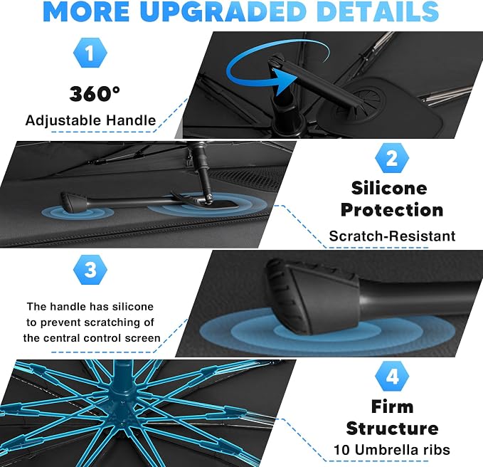 KUST Ice Crystal Sun Shade Umbrella for 2017-2026 Tesla Model Y/Juniper/Model 3/ Highland | Custom Fit Windshield Sunshade for Tesla | Foldable Sunshade with Bendable Handle | Blocks Heat & UV Rays