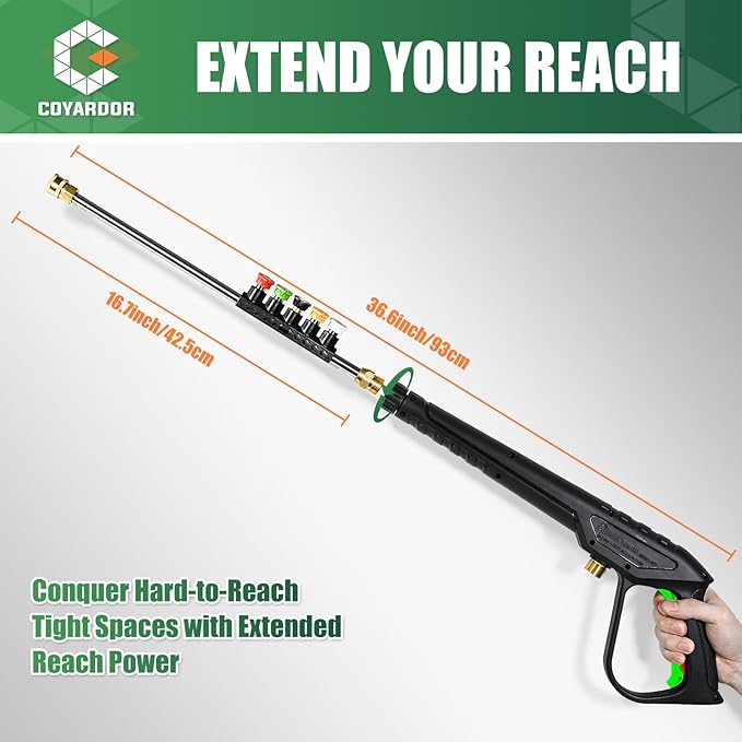 Pressure Washer Gun 3600 PSI with Extension Wand, Nozzle Holder & 5 Spray Tips, M22-14mm Fitting, Replacement for Ryobi, Karcher, Honda, Greenworks, Briggs & Stratton, Gas Power Washer