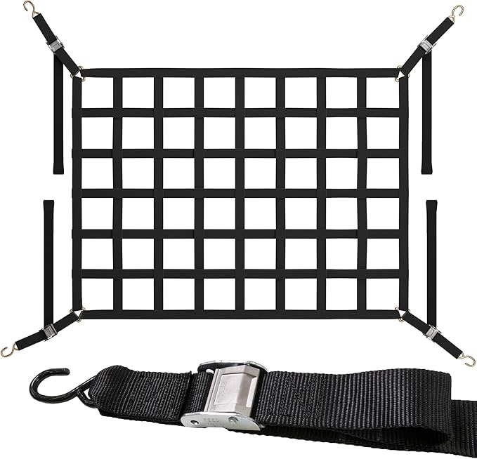US Cargo Control Cargo Net for Pickup Truck Bed 5.5 FT x 4.2 FT, Adjustable Truck Cargo Net with S-Hooks & Cam Buckles, Fits Short Pickup Beds - Can Also Use in Trailers, Garages, Sheds
