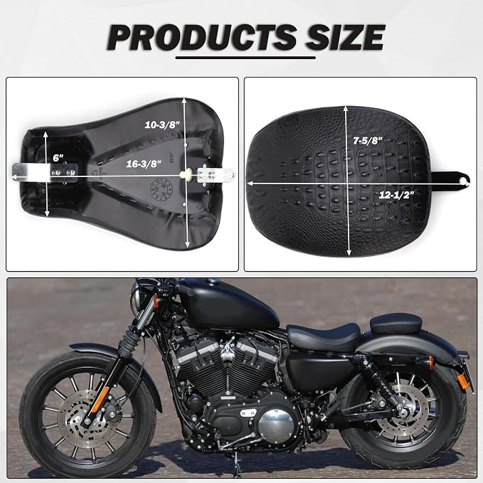 Black Crocodile Motorcycle Front Driver Solo Seat+Rear Passenger Pillion Pad for Sportster 48 72 Iron 883 XL883 Forty Eight XL1200 Seventy Two 1200