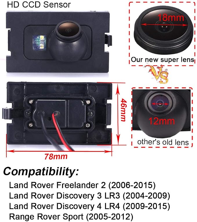 HD IP68 Auto Vehicle Car Van 170° Wide Angle License Plate Light Rear View Reversing Backup Camera Parking Aids System Compatible with Land Rover Freelander 2/Discovery 3 LR3 /4 LR4 /Range Rover Sport