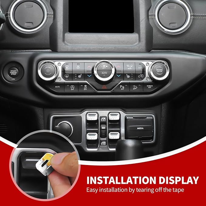 JeCar JL Switch Button Covers Window Control Air Conditioner Headlight Volume Radio Knob Trims Interior Accessories Compatible with Jeep Wrangler JL JLU 2018-2026 & Gladiator JT 2020-2026, Silver