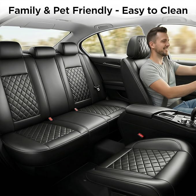 Fit Expedition Car Seat Covers for Ford Expedition 2011-2025 2026(Only 5-Seat Version) - Luxury Leather, All-Weather Seat Cushions, Waterproof, Airbag Compatible, Full 5-Seat Set (Black)