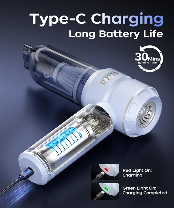 VNOST Car Vacuum,3 Suction Modes,Portable Mini Cordless Cleaner with 50000pa Suction Power,Type-C Charge,Handheld Vacuum for Home,Car,Birthday Gifts for Men Dad Husband(Blue)