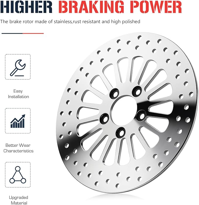11.8" Front and Rear Brake Rotor with Bolts Set for Harley Davidson Touring Models, for Road King/Street Glide/Road Glide/Electra Glide 2008-2022, Mirror-Polished Stainless Steel Rotors, 2PCS
