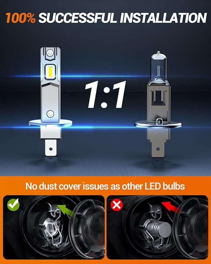 SEALIGHT H1 H7 Bulbs Combo, 100,000LM LED Fog Lights with 14000RPM Cooling Fan, Plug-N-Play, Pack of 4