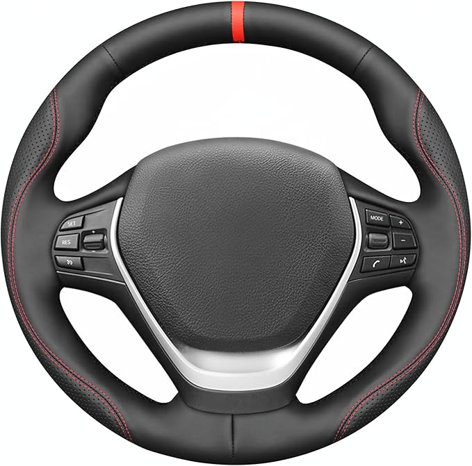 MEWANT Hand Stitch Steering Wheel Cover for BMW 2 Series F22 F23 2014-2020 3 Series F30 F34 2012-2018 4 Series F32 F33 F36 2014-2020 DIY Black GenuineLeather Interior Accessories