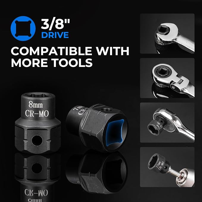 19-Piece 3/8" Drive Low Profile Nano Impact Socket Set, 6-24mm, Metric