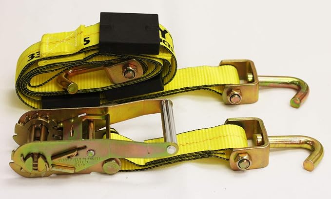 Mytee Products 4 Pack 2" x9' Car Hauler Straps for Trailer w/Ratchet, Swivel J Hook & Rubber Block - 10,000 lbs Breaking Strength Over The Wheel Tire Straps for UTV Hauler - Vehicle Car Tie Down Kit
