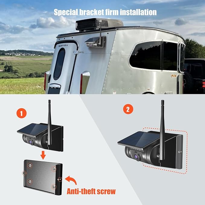 Wireless Solar Bluetooth Back up Rear View Camera for Truck,7" Apple Carplay Android Auto Touch Screen Monitor,Solar Magnetic Reverse Camera for Truck RV Cargo Trailer Camper Pickup