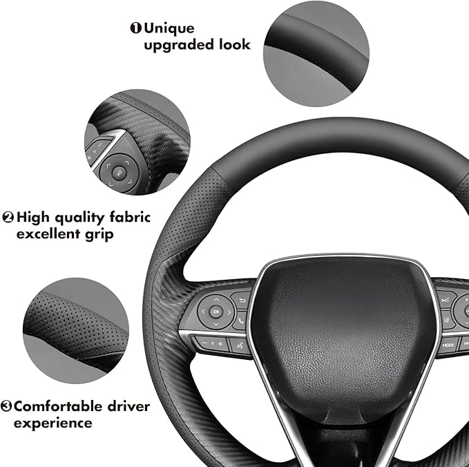 MEWANT Steering Wheel Cover for Toyota RAV4 2019-2024/Camry 2018-2024/Corolla 2020-2024/Avalon 2019-2022 Hand-Stitched Steering Wheel Wrap