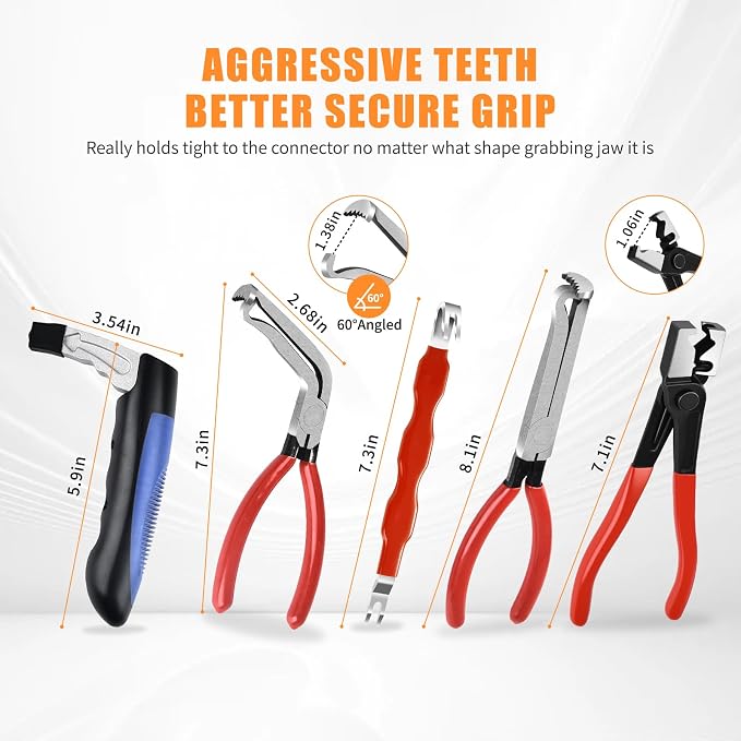 5PCS Electrical Disconnect Pliers, Automotive Electrical Plug Connector Disconnect Tool, Connector Separator, Car Safety Hammer,Hose Clamp Pliers, Applicable to Cars, Trucks, SUVs