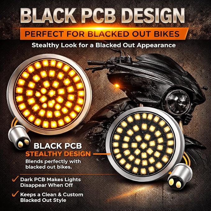 Eagle Lights Generation II Midnight Edition 2 Inch LED Front Turn Signals with White Running Lights Compatible with Harley Davidson Motorcycles - 1157 Base