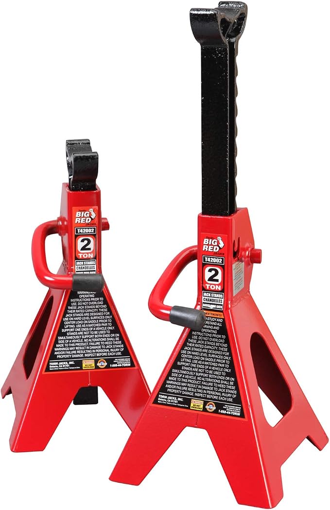 BIG RED T42202 Torin Steel Jack Stands: 2 Ton (4,000 lb) Capacity, Red, 1 Pair