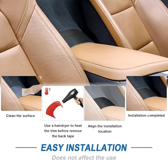 Real Carbon Fiber Armrest Rear Decor Trim Compatible with Corvette C7 2014–2019, Interior Decal Sticker Accessories