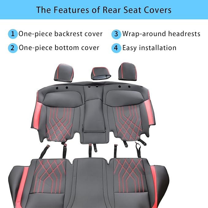 Ranger Seat Covers, for 2019-2023 Ford Ranger XLT XL Lariat Crew Cab, Napa Leather Seat Protector (Full Set, Black)