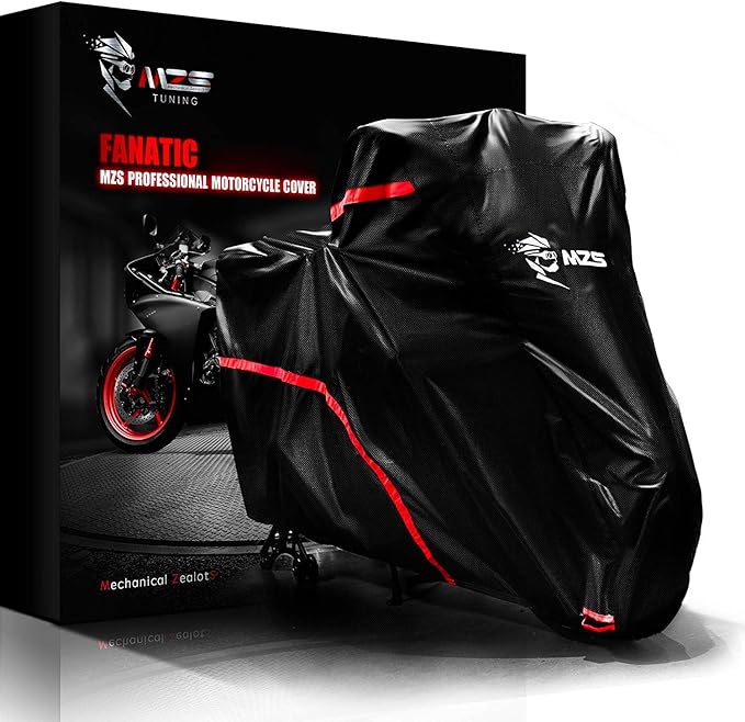 MZS Motorcycle Cover - All Season Weather Outdoor Waterproof Protection fits up to 104 inch XXL Compatible Touring Bikes Choppers Cruiser - Night Reflective Tear Scratch Wind Proof Lock Holes