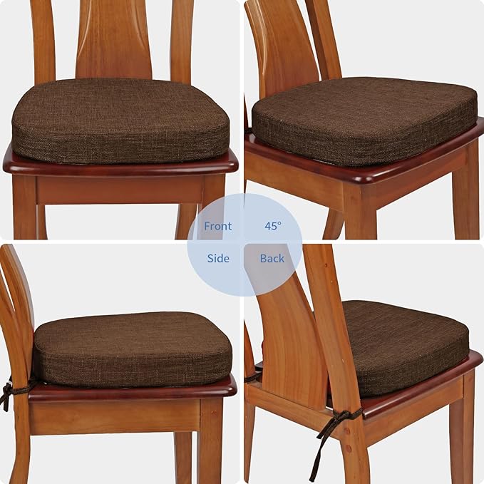 BUYUE Thickened 2.5" Dining Chair Cushions Set of 4, U-Shape High Density Foam Comfortable Chair Pads for Kitchen, Slip Resistant Indoor Seat Cushions (4 PCS, Chocolate)