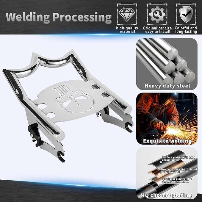 Crown Detachable Luggage Rack for Harley Touring 2009-2026 Street Road Electra Glide/Road King, Chrome（Skull）