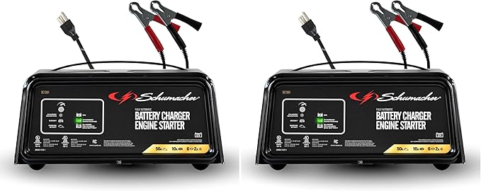 Schumacher Electric 6A Car Battery Charger and 50A Engine Starter,4-in-1 Solution,Maintainer,10A Boost,for 12V Power Sport,Automotive,and Marine Batteries,SC1361,(Pack of 2)