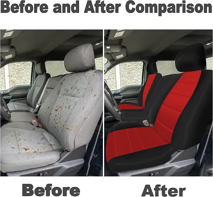 Custom 40/20/40 Split Bench Seat Covers for Ford F150 XL/Standard Cab 2004 2005 2006 2007 2008 Heavy Duty Cloth Protector Interior Accessories，Waterproof & Machine Washable - Red