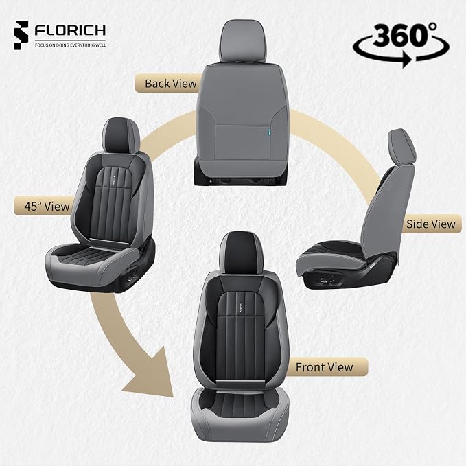 FLORICH Seat Cover, Car Seat Covers Front Set, Waterproof Leather Car Seat Protector, Front Seat Covers for Cars, Automotive Seat Covers Protector 2 Pack Fit for Most Cars Trucks SUV - GrayBlack