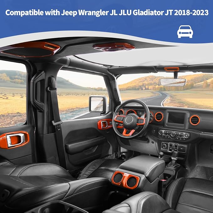 RT-TCZ for Wrangler JL Orange Interior Trim Kit for Jeep Wrangler JL JLU 2018-2023 for Gladiator JT 2020-2023 Orange Interior Accessories 23pcs