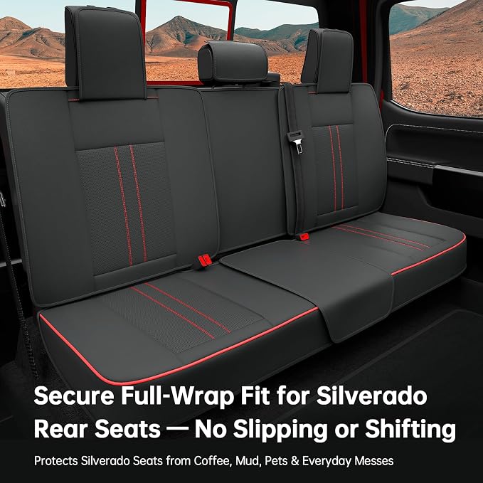 W&PMAX Custom-Fit Red Seat Covers Full Set for Chevy Silverado & GMC Sierra 2007–2026, Fit 1500/2500/3500HD Crew/Double/Extended Cab, Waterproof Leather Truck Seat Protectors