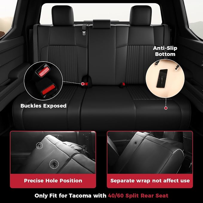 FREESOO Custom Fit Toyota Tacoma Seat Covers Full Set, Full Coverage Waterproof Leather Seat Covers, Double Cab Sr,Sr5,TRD Sport,TRD Off-Road,Limited, Seat Covers for Cars Seat Protector